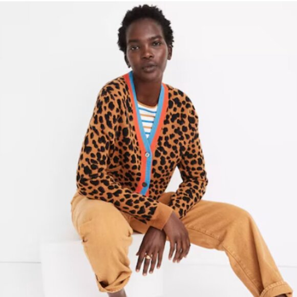 MADEWELL x KULE LEOPARD SINCLAIR CROP CARDIGAN MSRP $248 Size XS Limited Collab - Picture 2 of 15